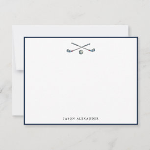 Cartão De Notas Tacos de golfe personalizados e bola com borda azu