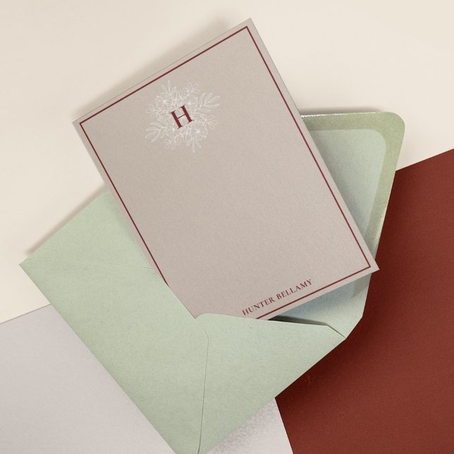 Cartão De Notas Tan Marsala Delicate Floral Monograma (Criador carregado)