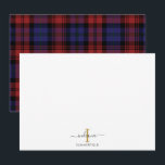 Cartão De Notas Tartan Russo do Monograma de Xadrez Personalizado<br><div class="desc">Adicione seu nome e inicial a esta placa moderna de nota de xadrez do script monograma para adicionar estilo e elegância às suas placas de nota clicando no botão "Personalizar"</div>