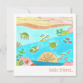 Cartão De Notas Tartarugas do Mar Tropical Olá Amigo