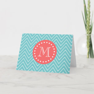 Cartão De Notas Teal and Coral Chevron with Custom Monogram