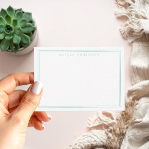 Cartão De Notas Teal Elegante Dois Monograma Minimalista de Borda