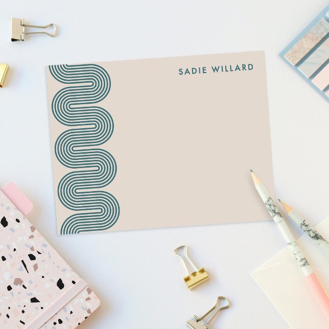 Cartão De Notas Teal Lombard Wavy Lines Modern Stationery Card (Criador carregado)