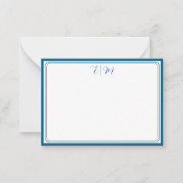 Cartão De Notas Teal three Border Monogram Note Card