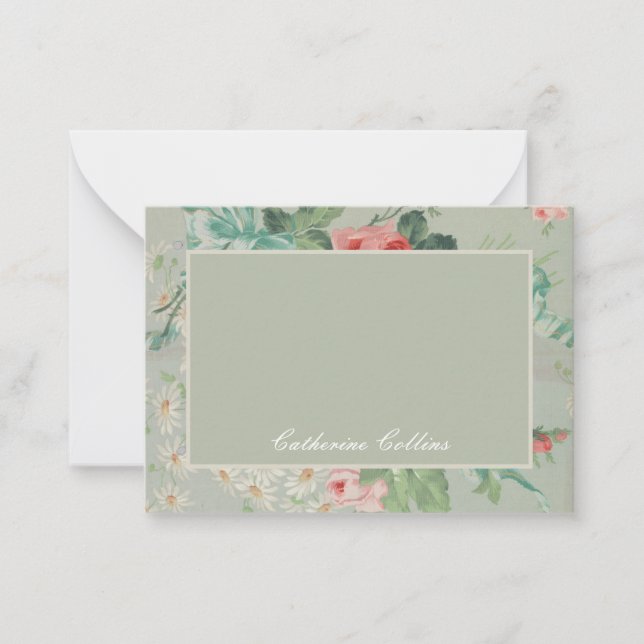 Cartão De Notas Tecido Vintage Britânico de 1890 Rosas & Margarida (Frente)