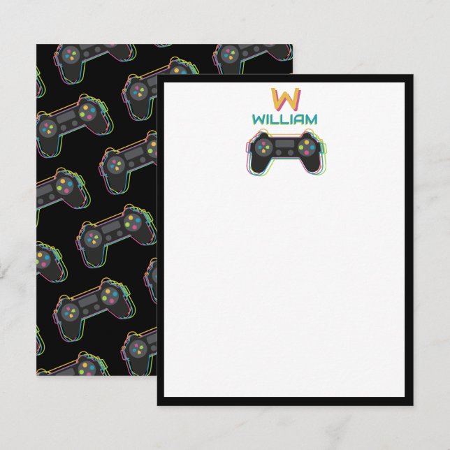 Cartão De Notas Teen Gaming Gamer Video Game Kids Monogram (Frente/Verso)