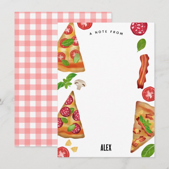 Cartão De Notas Tema de Festa de Pizza Aquarela Aniversário Crianç (Frente/Verso)
