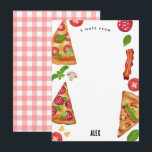 Cartão De Notas Tema de Festa de Pizza Aquarela Aniversário Crianç<br><div class="desc">Um design de tema de pizza em aquarela. Um ótimo design para festas de aniversário temáticas de pizza para crianças. Este design de fatias de pizza e ingredientes desenhados à mão em aquarela é ideal para qualquer pessoa que ama pizza, culinária e comida italiana. Um ótimo design para decoração de...</div>
