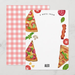 Cartão De Notas Tema de Festa de Pizza Aquarela Aniversário Crianç