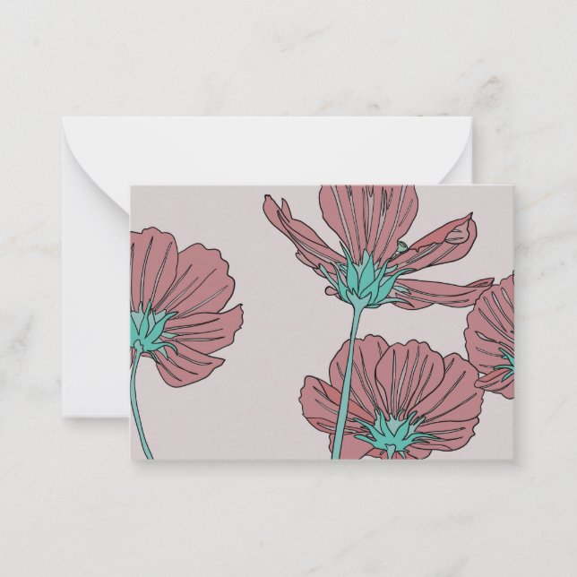 Cartão De Notas Tema de flores, desenho de papoula (Frente)