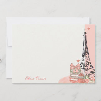 Cartão De Notas Tema de Paris Rosa Romântico Personalizado