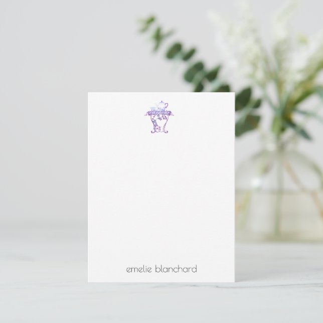 Cartão De Notas Tempo de Chá Simples de Lavanda Floral Personaliza (Em pé/Frente)