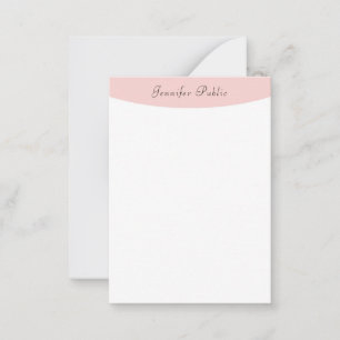 Cartão De Notas Tendência Elegante Branca, Cor-de-rosa, manuscrita