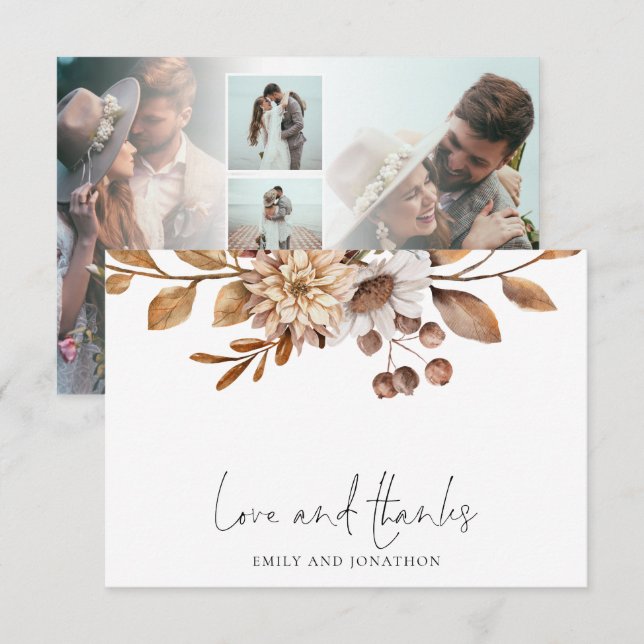 Cartão De Notas Terracotta Florais 5 Foto Casamento Amor Obrigado (Frente/Verso)