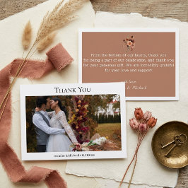 Cartão De Notas Terracotta Outono Foto Casamento Agradecimento Mod