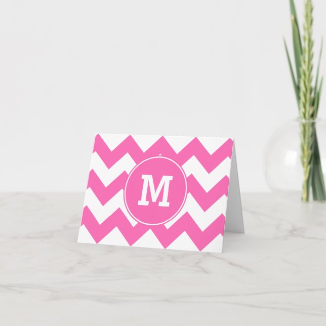 Cartão De Notas Teste padrão de ziguezague Monogrammed do rosa (Frente)