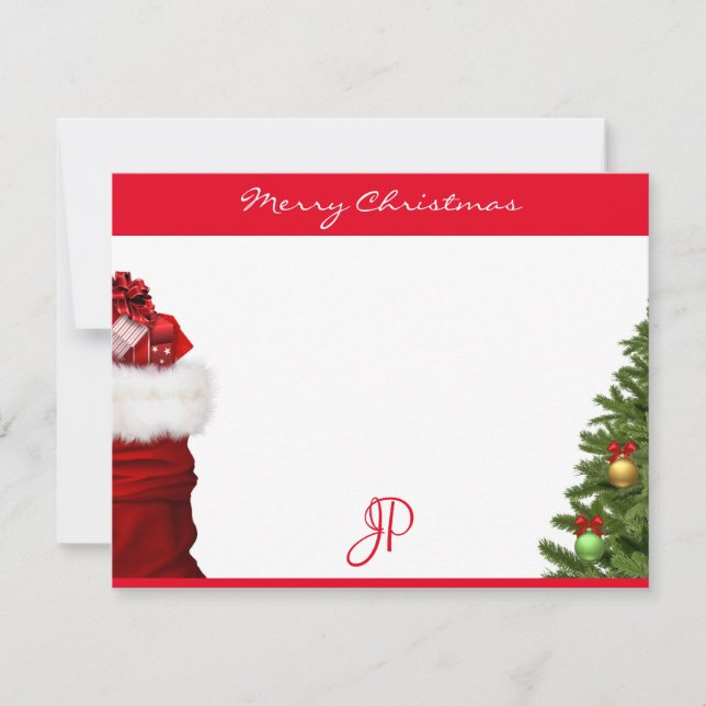 Cartão De Notas Texto de Feliz Natal Monograma Caligrafia Script (Frente)