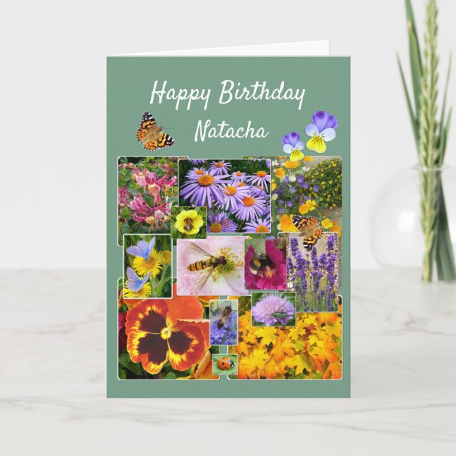 Cartão De Notas Texto Personalizado de Colagem de Beleza Floral An (Frente)