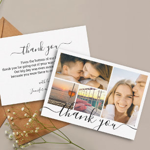 Cartão De Notas thank you chic handwriting 4 photo collage wedding