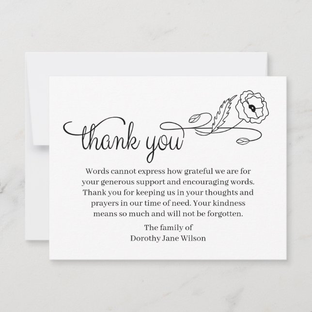 Cartão De Notas Thank you Funeral Note Card Bereavement Flower (Frente)