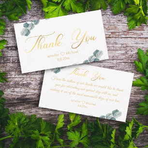 Cartão De Notas thank you,gold calligraphy eucalyptus wedding