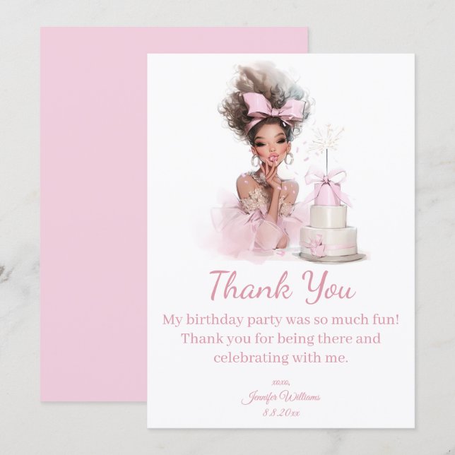Cartão De Notas  thank you happy birthday pink dress chic (Frente/Verso)