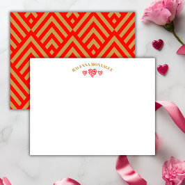 Cartão De Notas Three Hearts Gold Apple Red Striped Fans Note Card
