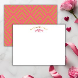Cartão De Notas Three Hearts Gold Watermelon Pink Fans Note Card