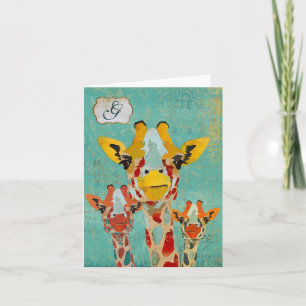 Cartão De Notas Three Peeking Giraffe  Monogram Notecard