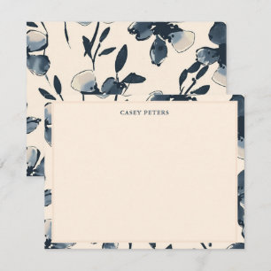 Cartão De Notas Tipografia de Flores de Aquarela Azul de Borda Mod