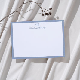 Cartão De Notas Tipografia Decorativa Monograma | Azul Empoeirado