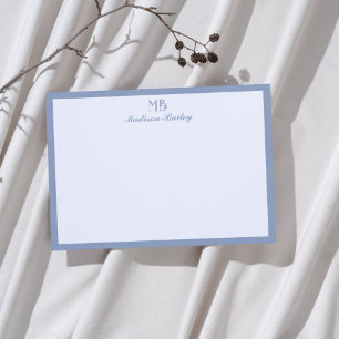 Cartão De Notas Tipografia Decorativa Monograma Azul Empoeirado