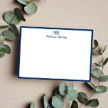Cartão De Notas Tipografia Decorativa Monograma | Azul Marinho<br><div class="desc">Um cartão de nota moderno e elegante desenhado com bordas limpas de marinho fino,  um monograma decorativo de tipografia e uma fonte serif clássica.</div>