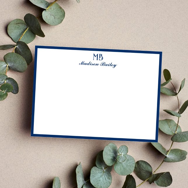 Cartão De Notas Tipografia Decorativa Monograma | Azul Marinho (Criador carregado)
