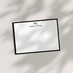 Cartão De Notas Tipografia Decorativa Monograma Preto e branco