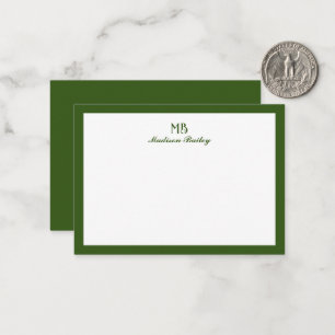 Cartão De Notas Tipografia Decorativa Monograma Verde Moss Escur