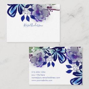 Cartão De Notas Tipografia Floral Púrpura Chic Blue