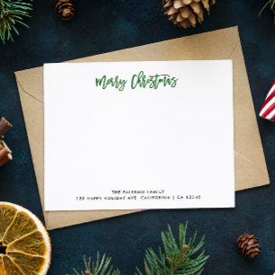Cartão De Notas Tipografia Verde Feliz Natal Clássica Família
