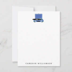 Cartão De Notas Tocador de Discos Vintage em Azul Personalizado