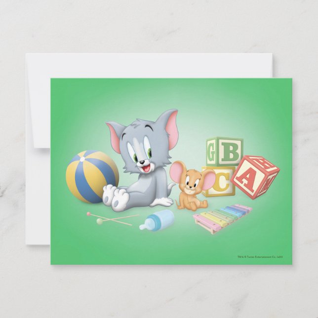 Cartão De Notas Tom e Jerry bebês brincando com brinquedos (Frente)