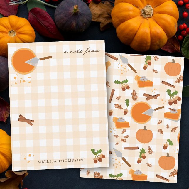 Cartão De Notas Torta de Abóbora Outono Dia de Ação de Graças  (Pumpkin Pie Autumn Fall Thanksgiving Note Card)