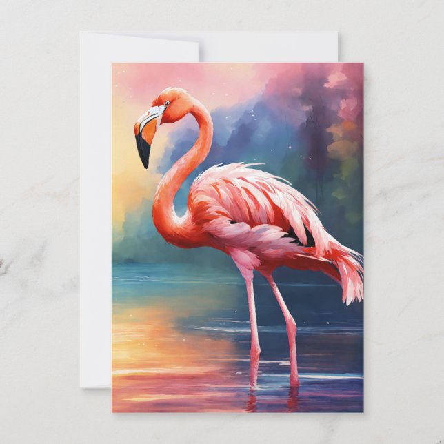 Cartão De Notas Trabalho de arte gráfico de Flamingo Rosa na aquar (Frente)
