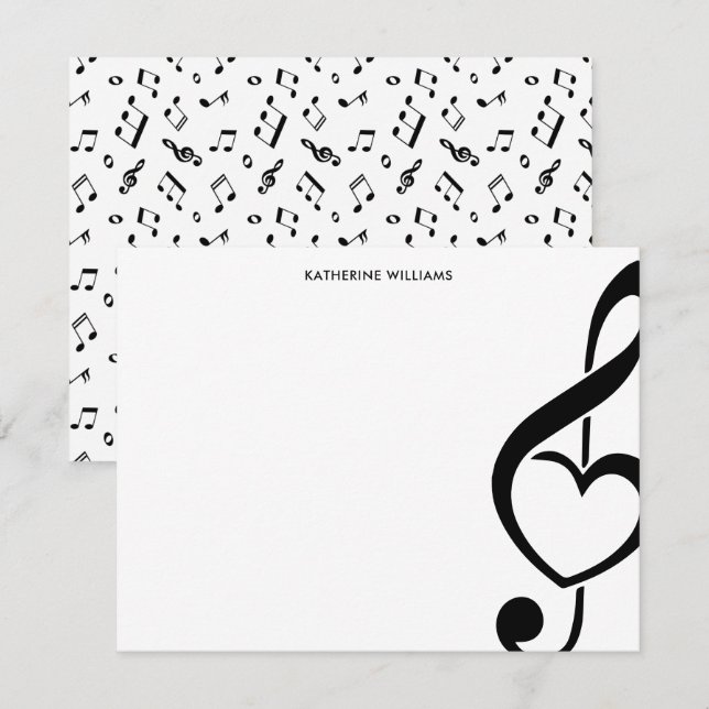 Cartão De Notas Treble Clef Heart Music Note Personalizado (Frente/Verso)