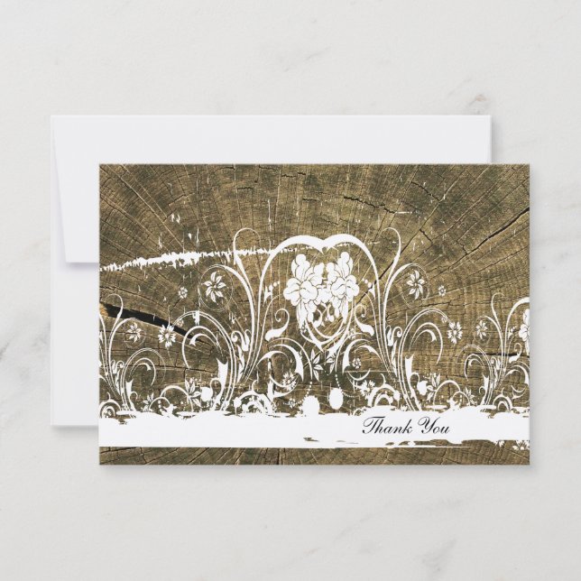 Cartão De Notas Tree Rings Shabby Lace obrigado (Frente)