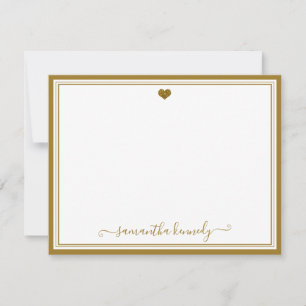 Cartão De Notas Trendy Girly Chic Dourado Heart Name