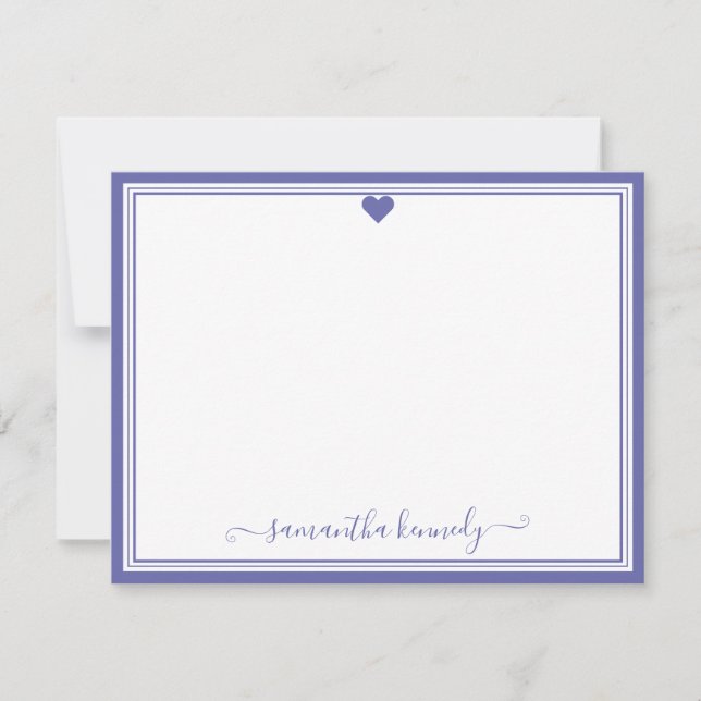 Cartão De Notas Trendy Girly Chic Periwinkle Heart Name (Frente)