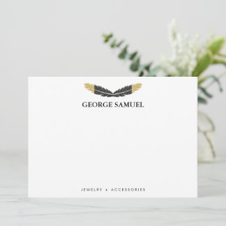 Cartão De Notas Trendy Gold Dipped Boho Feather Designer White