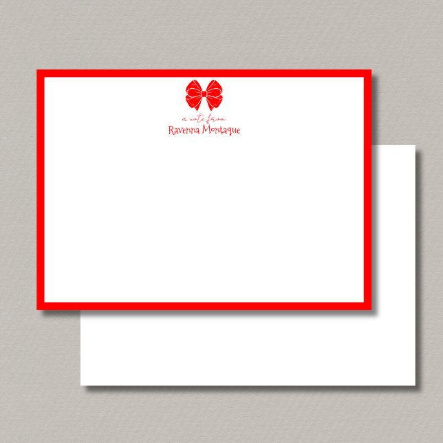Cartão De Notas Trendy Neon Red Bow Border Name Wedding (Criador carregado)
