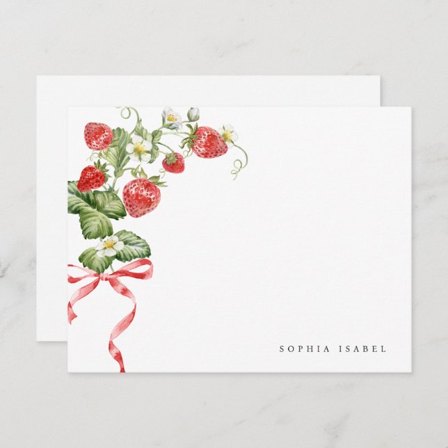 Cartão De Notas Trendy Strawberry - Carta Personalizada (Frente/Verso)