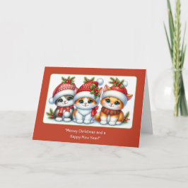 Cartão De Notas Três Gatinhos de Natal Bonito